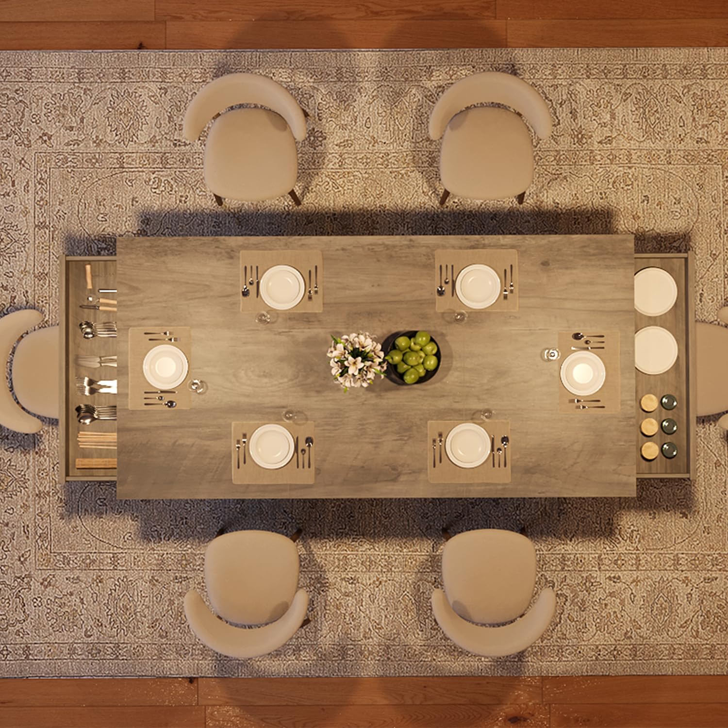 【 only Table 】71-Inch Rectangular Dining Table with Two Drawers, Wooden Kitchen Table w/Large Tabletop & Sturdy Frame, Large Dining Table for 6-8 with Double Pedestal, for Dining Room, Office