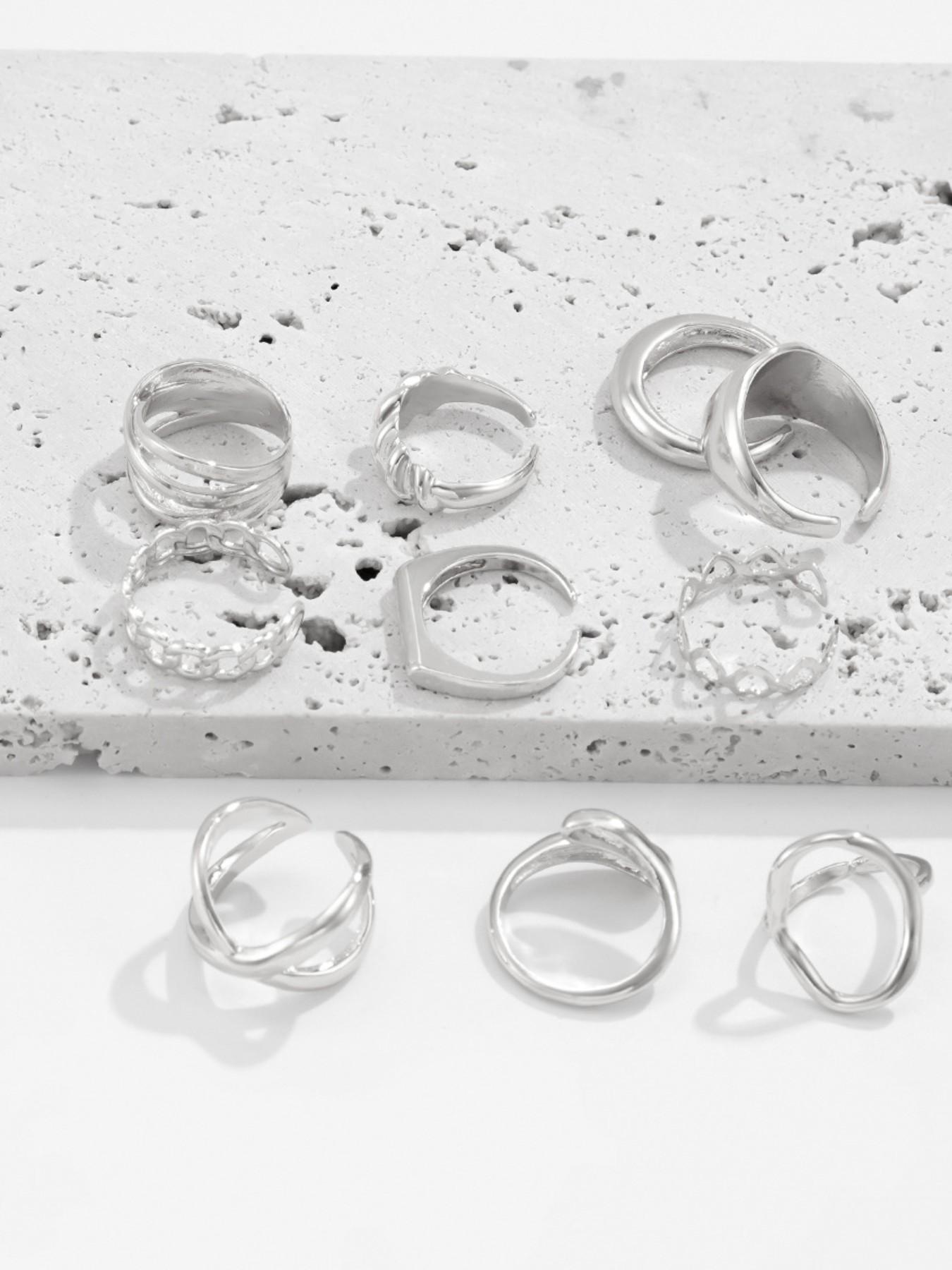 Women's Hip-Hop Style Ring Set, Unique Geometric Joint Rings, Solid Pattern, Zinc Alloy Material, All Seasons Jewelry