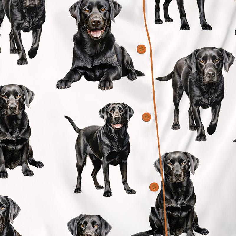 Black Labrador Doggy Pajama Set For Women Print Comfy Satin Sleepwear & Loungewear Pjs Printing Silky Short Sleeve Top & Shorts - SHESHOW