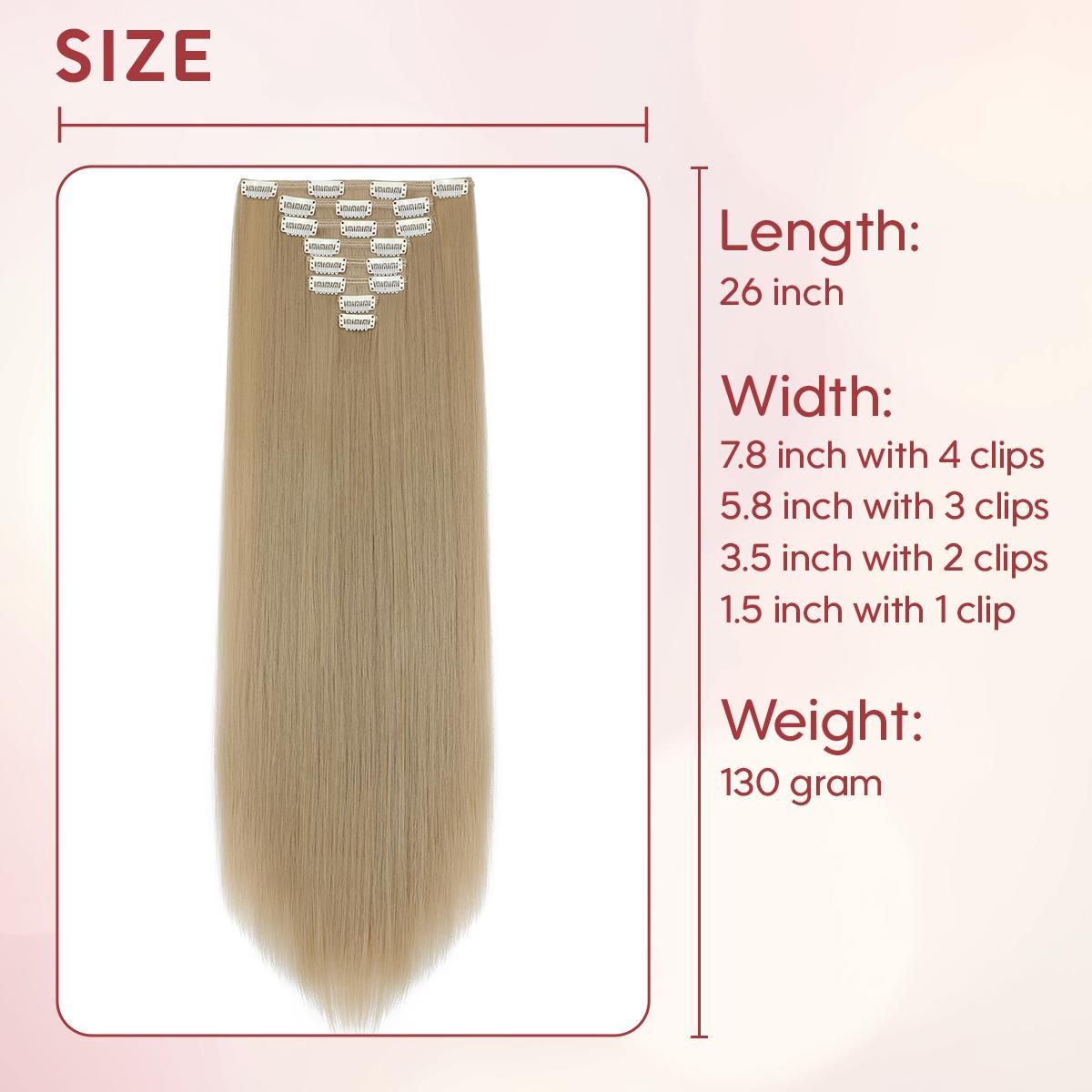 Lansigreen 8pcs Clip in Hair Extensions 26inch 130g Long Straight Synthetic Hairpiece and Secure Clip Lightweight, Silky & Blends for Women Summer Vibes