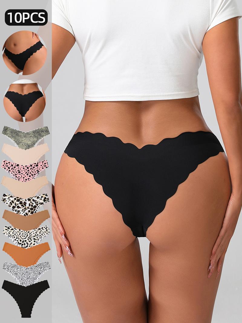 Women's Underwear Set, Pure Color & Leopard Pattern, Fitted Design, Breathable Comfort, Natural Waist Line, All Season Wear