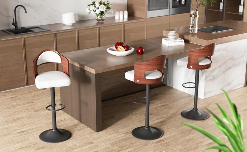 Swivel Bar Stools Set of 1/2 Seat Adjustable Height 24.5-33.5IN, Wooden Barstools PU Leather Upholstered Bar Chairs with Back & Footrest for Bar Kitchen Dining Room