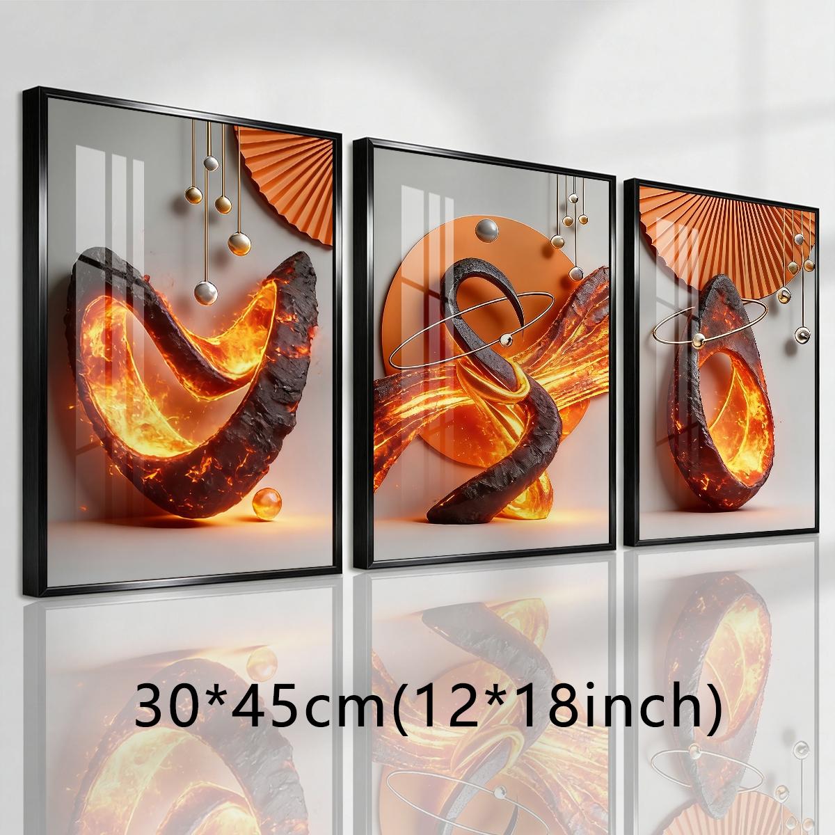 3 Counts Aluminum Alloy Framed Painting, Abstract Lava Flame Sculpture Pictures, Home Decoration For Living Room, Bedroom, Office, Restaurant, Hallway Wall Decor, Odorless Print Artwork, Luxury Perfect Gift For Friends And Family