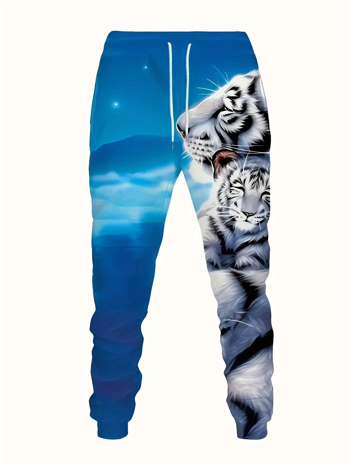 Men's casual tiger print men's two-piece casual hooded sweatshirt long sleeved sweatshirt sports pants set suitable for autumn and winter men's wear
