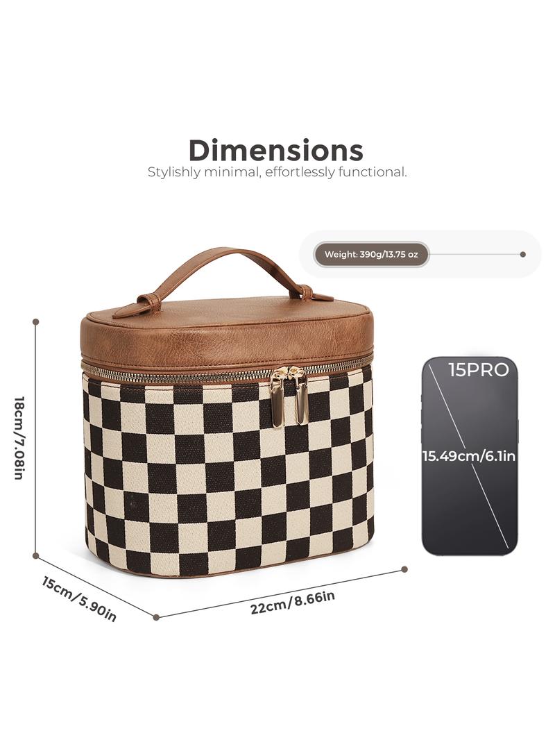 Fashion Checkered Makeup Bag Vanity Case for Women Leather Cosmetic Bag Travel Toiletry Bags Portable Makeup Organizer Case