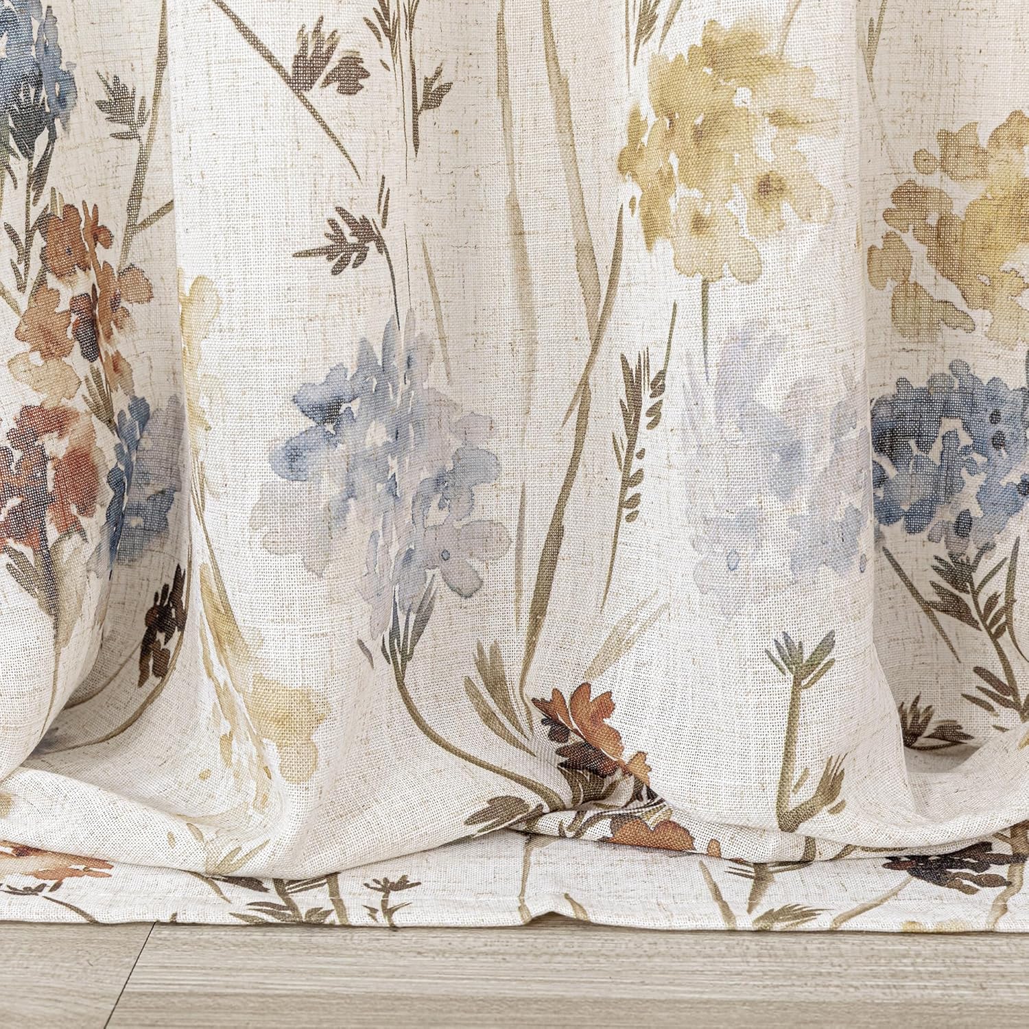 Floor to Ceiling Linen Floral Curtains 95 Inch Length 2 Panels Set Semi Sheer Light Filtering Farmhouse Flower Print Patterned Window Grommet Curtains for Living/Dining Room, Yellow, 2 Pcs