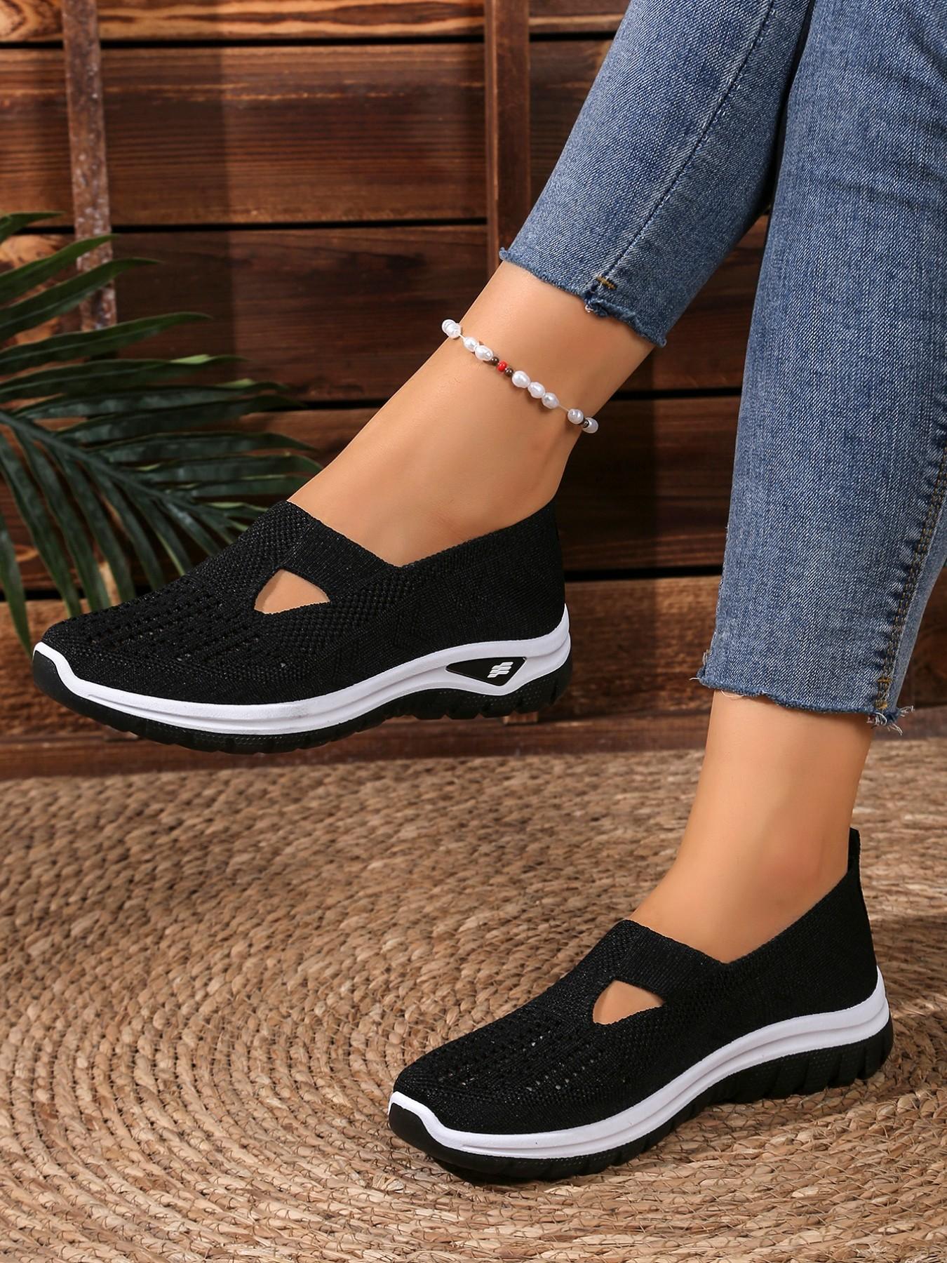 Women's Breathable Knit Low Top Sports Shoes, Breathable Walking Sneakers, Round Toe Lace-Up Casual Shoes, Eva Shock Absorption Sole, All Seasons Comfort, Lightweight Walking Shoes