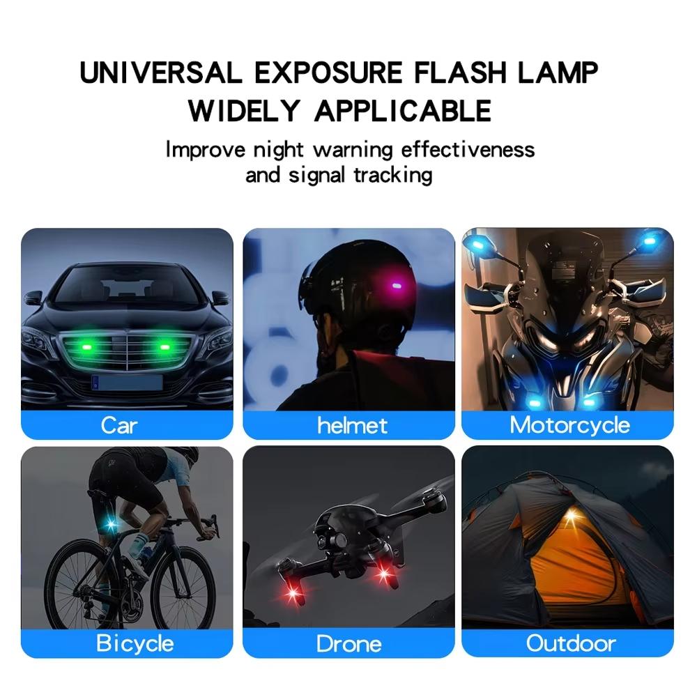 FCCEMC 2/4/6PCS Wireless LED Strobe Lights with Remote Control, Wireless LED Warning Lights 8 Colors USB Charge Drone Car Truck RC Aircraft