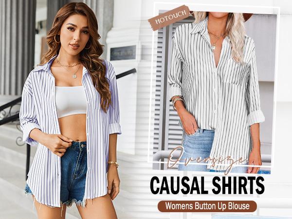 Women's Oversized Button Down Shirt Long Sleeve Casual Blouse with Pocket in White for Spring Summer Outdoor dress shirts for women trendy  western shirts for women cherry betty clothing Business Casual & Corporate Baddie Outfits | January Outfit Inspo