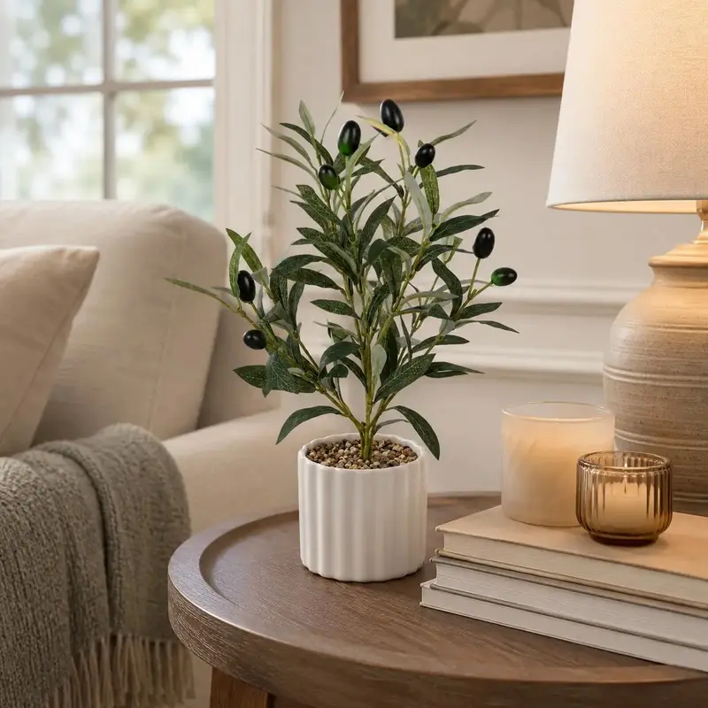 1pc Artificial Olive Tree in Pot, Realistic Faux Olive Plant with Black Olives, Mini Potted Greenery for Indoor Home Office Table & Shelf Decor