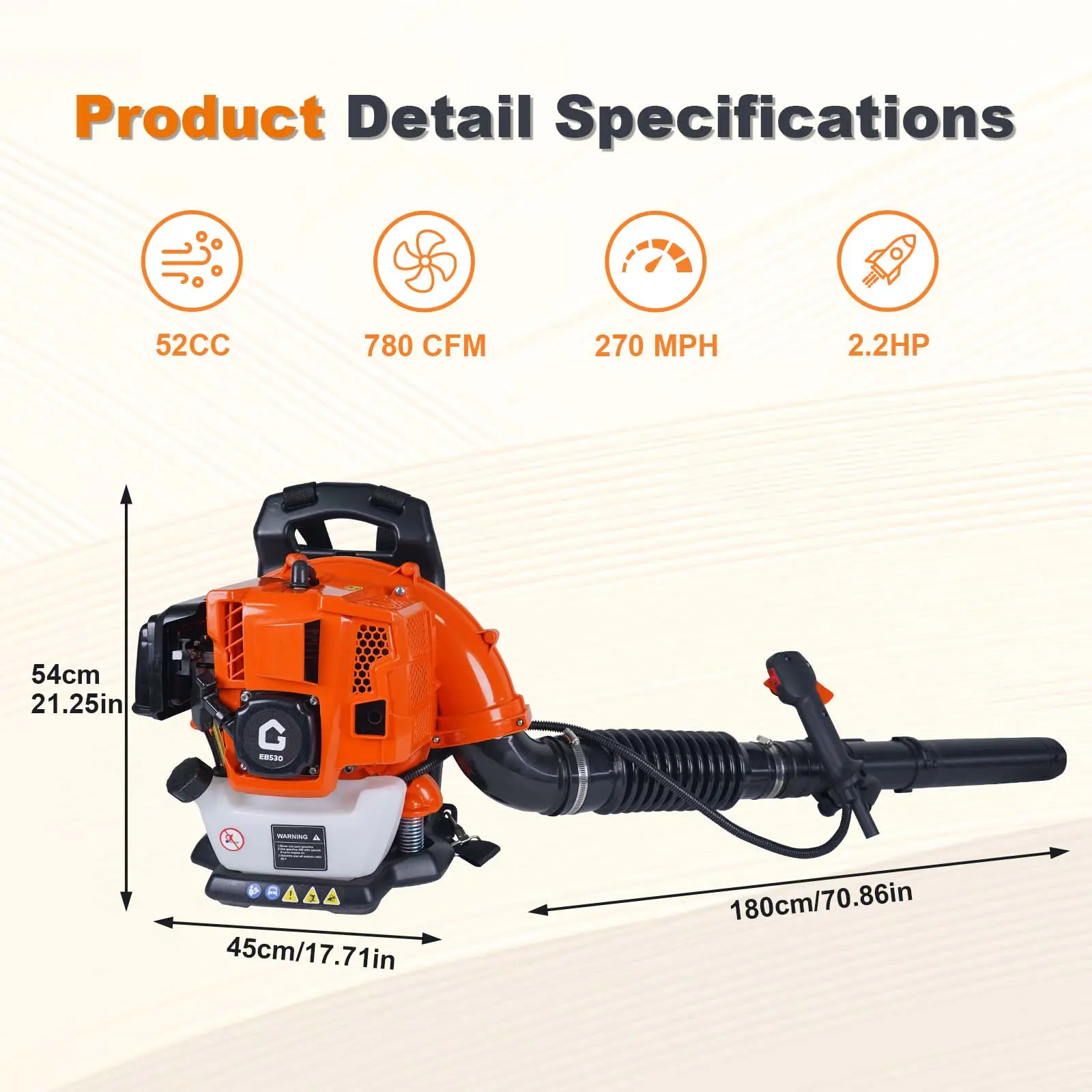 2 Stroke Backpack Gas Leaf Blower, Gas Powered Leaf Blower, Ergonomic Design, Low Vibration, and Cruise Control Gas Blower for Lawn Care