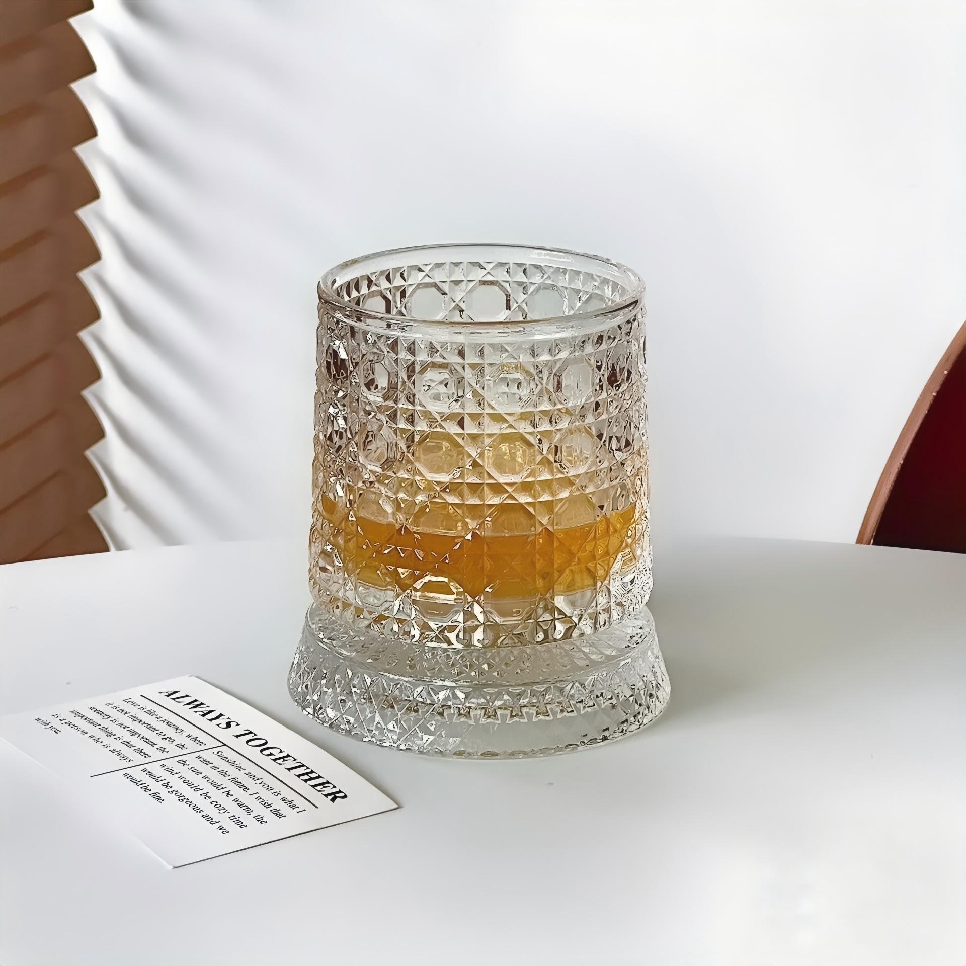 9oz 360° Rotatable Whiskey Glass LED Light Up Base Carved Crystal Tumbler for Party Wedding New Year Gift