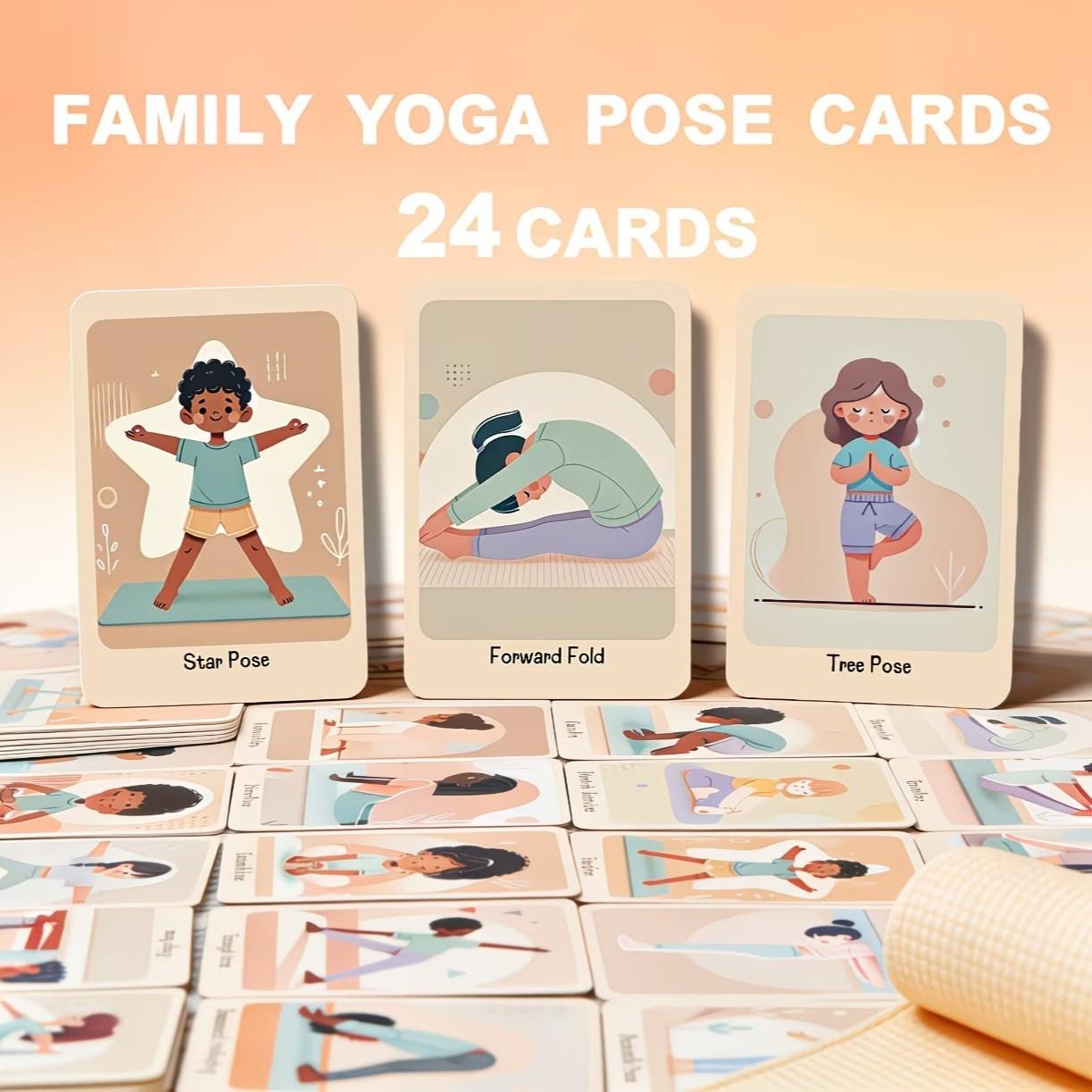 24 Yoga Pose Cards, Fun Cartoon Yoga Flashcards, Rounded Corners, Colorful Print, Ideal for Yoga Classes, Home Education, School