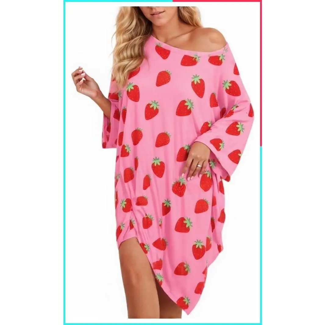 Plus Size Moo Moos for Women - Oversized Sleep Shirts with Pockets, Loose 3/4 Sleeve Nightgowns, Skin-Friendly Sleepwear, Ideal for Daily & Maternity, One Size Fits S-5XL