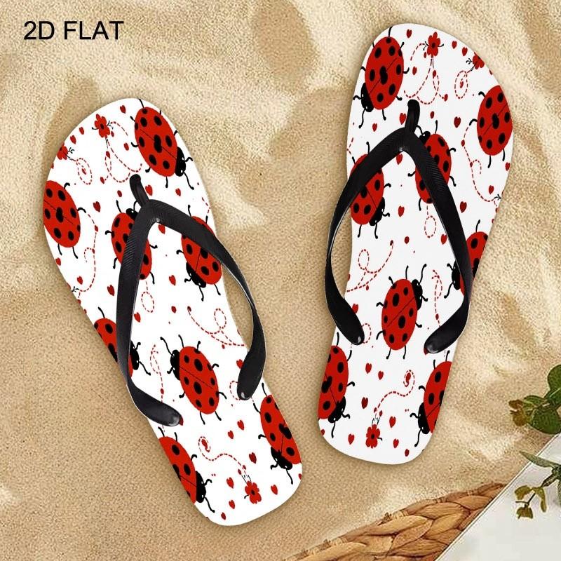 Women's Flip - Flops, Cute Ladybug & Heart Pattern, Multiple Colors & Sizes Available, Comfortable Casual Sandals for Daily Wear, Stylish Summer Footwear with Playful Design, Women Shoes
