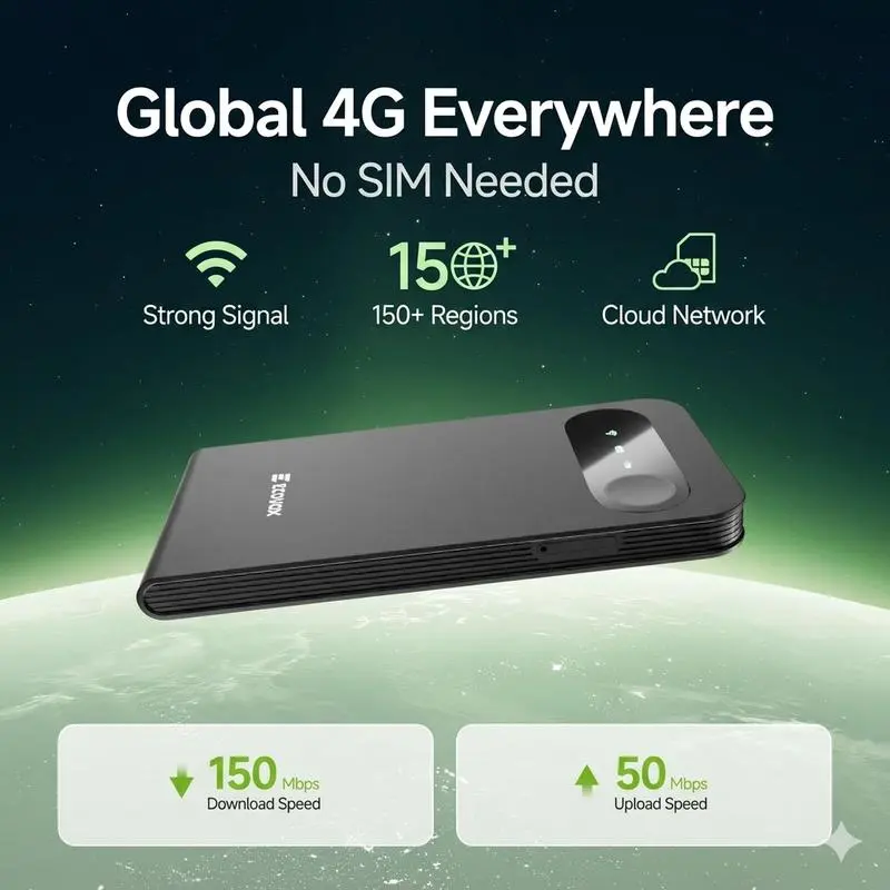 Portable 4G Mobile WiFi Hotspot| No SIM Card Needed, 150Mbps Download 50Mbps Upload Speed, Global Pocket WiFi Router Cover 150+ Regions, Wireless Travel Internet Device for Camping, Business Trip, Content Creation