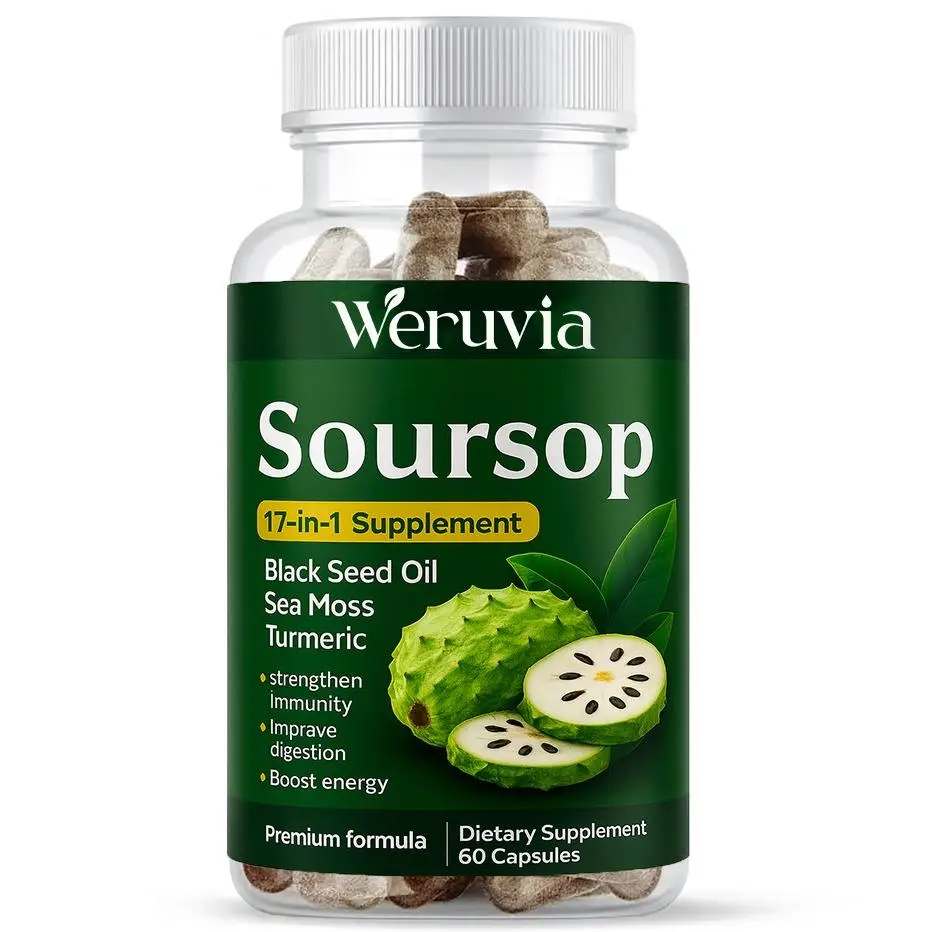 Sea Moss, Black Seed Oil 4000mg, Soursop 4000mg, Ashwagandha 2000mg, Turmeric, Bladderwrack, Burdock, Vitamin C & D3, Dandelion Root, Ginger- Herbal Supplement for Immune Support & Wellness(60 Count)