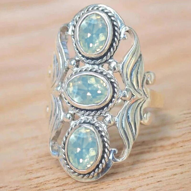Women's Vintage-Inspired Silver-Plated Moonstone Lotus Ring - Elegant Fashion Rings, Retro Ethnic Exquisite Jewelry Accessory for Daily, Party Wear, Vintage Inspired Ring