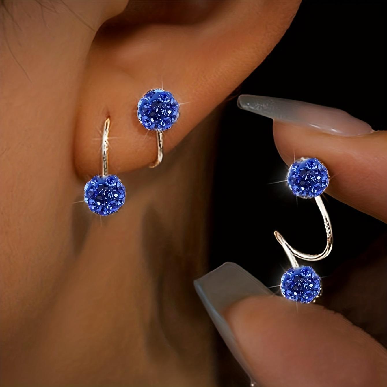 A pair of light-luxury style double-headed screw-on rhinestone ball earrings, unique pierced S-shaped studs, the perfect gift for her