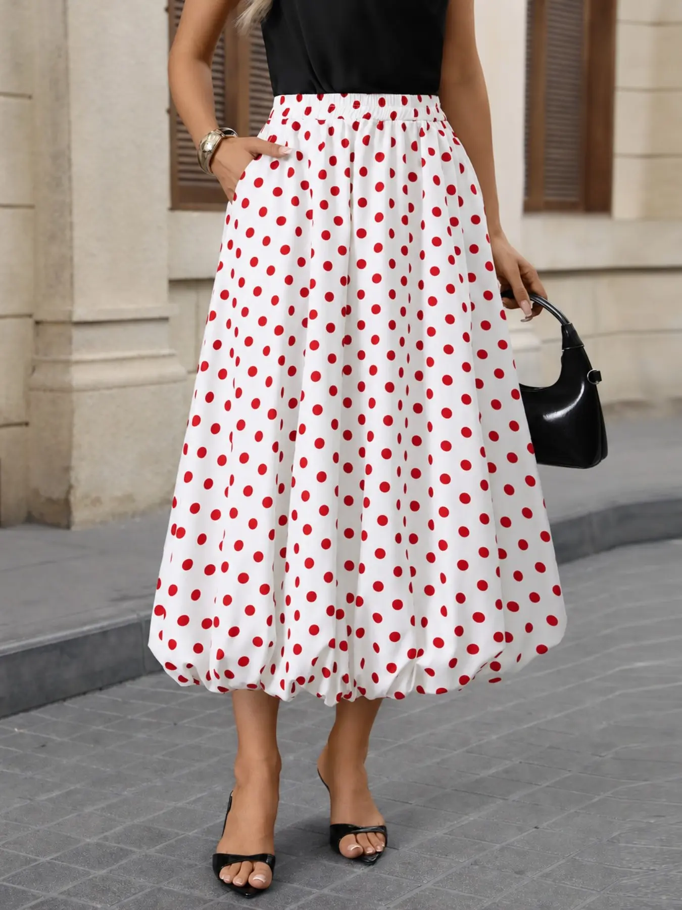 Vintage Polka Dot Bubble Skirt Casual High Waist Flowy Balloon Maxi Skirts for Women Chic Resort Wear