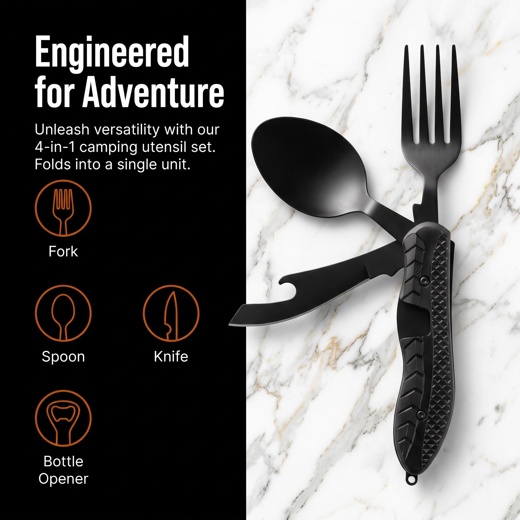 Multifunctional Folding Fork & Spoon Set, Stainless Steel Portable Outdoor Kitchenware, Camping Cooking Utensils, for Camping & Hiking, Travel Accessories, Christmas Gift-YY0