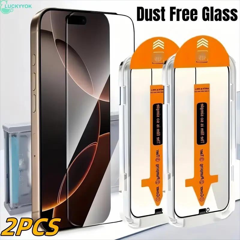 iPhone Protective Shockproof Screen Protector Set, 2-Pack Cellphone Smartphone Tempered Glass Film for iPhone Models 15/16/17/14/13/12 Plus Pro Max, Easy Install & Privacy Protection Accessories