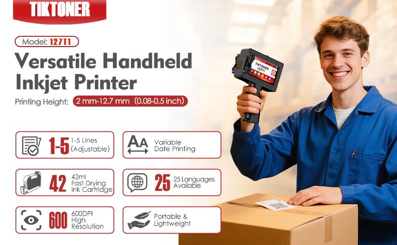 Handheld Inkjet Printer, 0.5 Inch Nozzle, Portable Inkjet Printer Gun for Text QRCode Barcode Production Date Time Logo Batch Number Print on Metal Wood Glass Cloth Carton Plastic