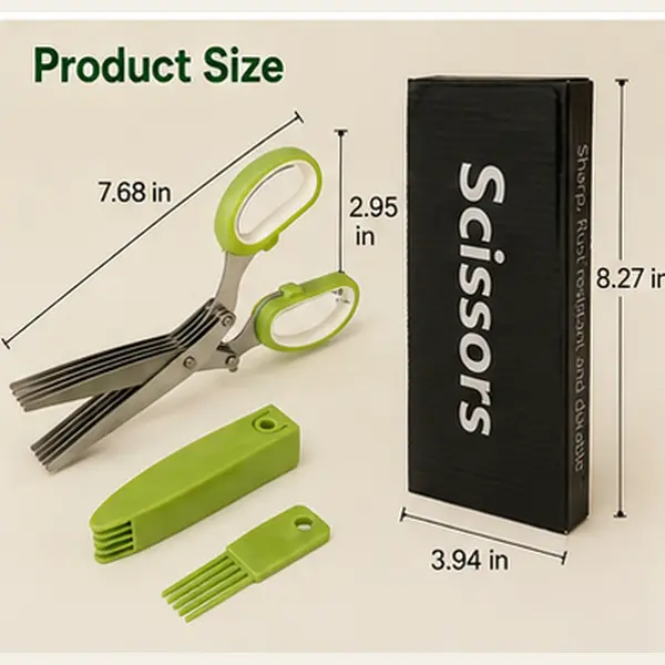 Stainless Steel 5-Blade Kitchen Scissors, Multi-Layer Herb Shears for Fast Chopping Scallion, Chives, Cilantro, Seaweed, Chili & Vegetables, Ergonomic Food Safe PP Handle, Easy Clean Multipurpose Cutting Tool for Home Cooking