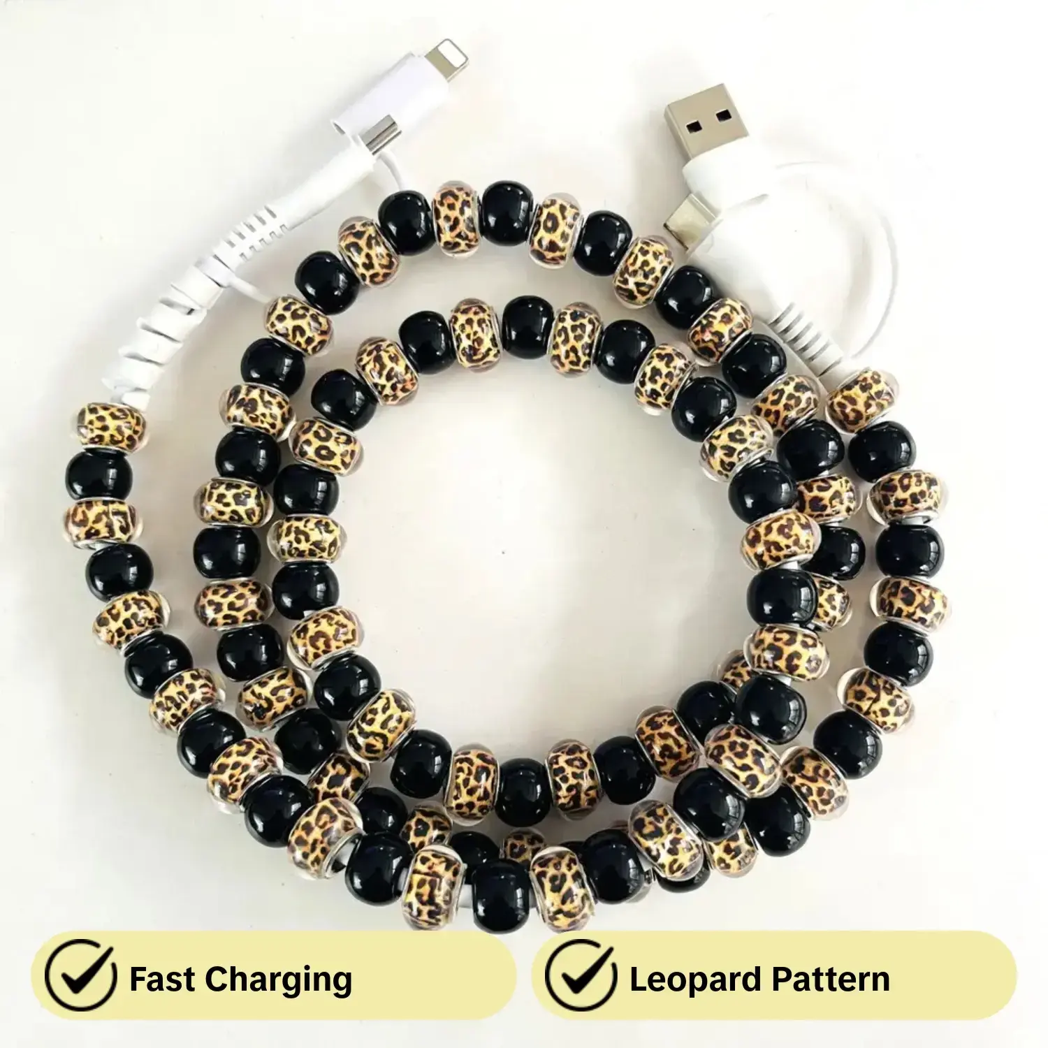4 in 1 Beaded Charging Cable, Charger Cable, Beaded Charging Cords, Acrylic Beads Fast Charge for Phone, Compatible with all devices USB-C and Lightning interfaces, 3.3 feet in length, ideal for women for fast charging, Holiday gifts, New year gifts