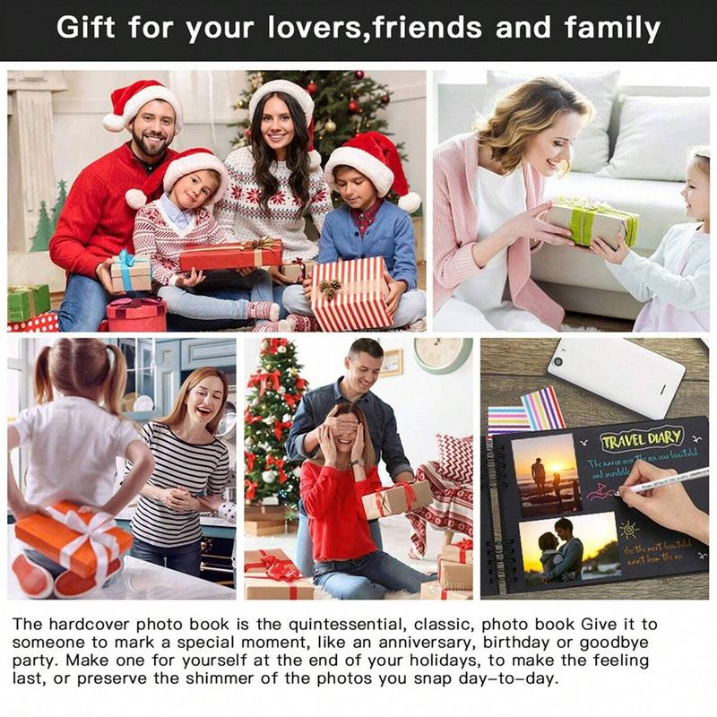 1 book 60-page (30 sheets) scrapbook album, anniversary photo album, meaningful DIY handmade gift, kraft paper scrapbook for wedding guest books and anniversaries, family DIY scrapbook - for craft paper DIY, Christmas gift (black)