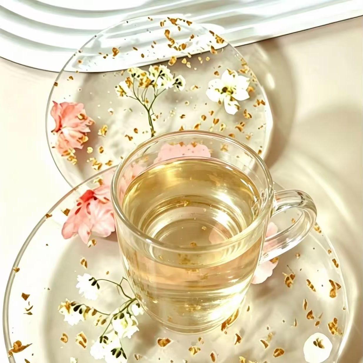 4pcs Transparent Floral Acrylic Tableware Coasters, Waterproof, Non-Slip, Heat Resistant,Home Gift, Kitchen, Office Desk, Wedding Birthday Party Decor