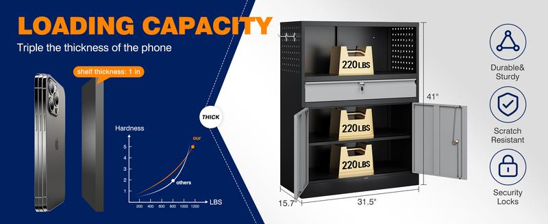 Letaya Metal Garage Storage Cabinet with Locking Doors and Adjustable Shelves, Tool Storage Cabinet with 1 Drawer - 41" Steel Locking Cabinet for Garage,Warehouse