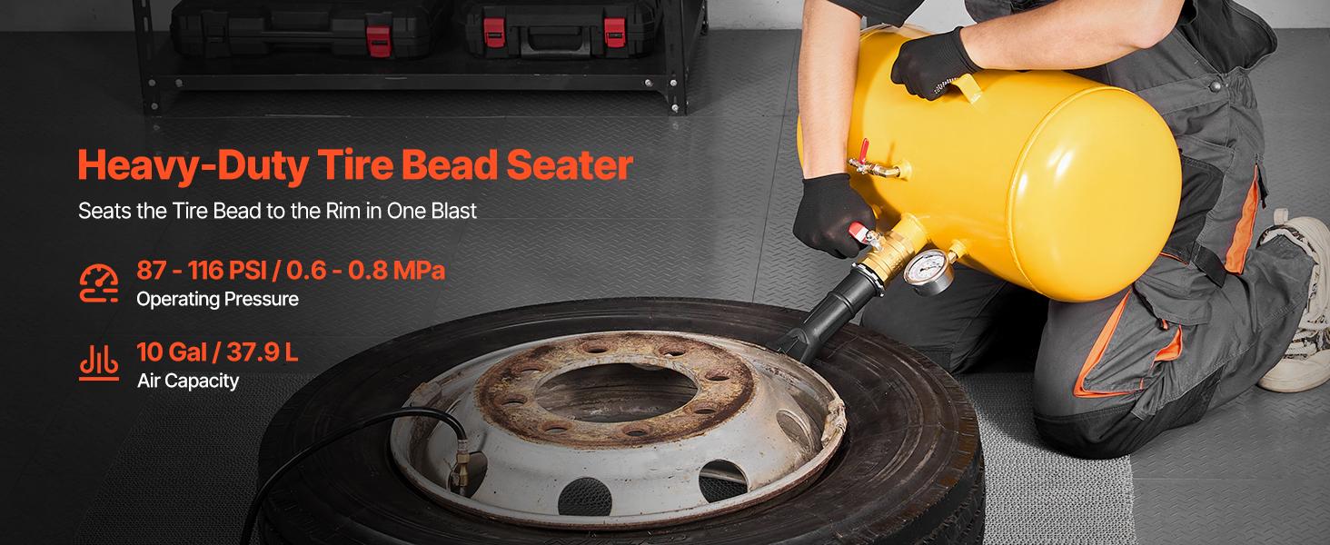 VEVOR Air Tire Bead Seater, 10 Gal/ 37.9 L, Heavy Duty Tire Bead Blaster Tool, 87-116 PSI Operating Pressure, Air Trigger Seating Inflator for ATV, Tractor, Pickup, Truck, Jeep, RV, UTV, Yellow