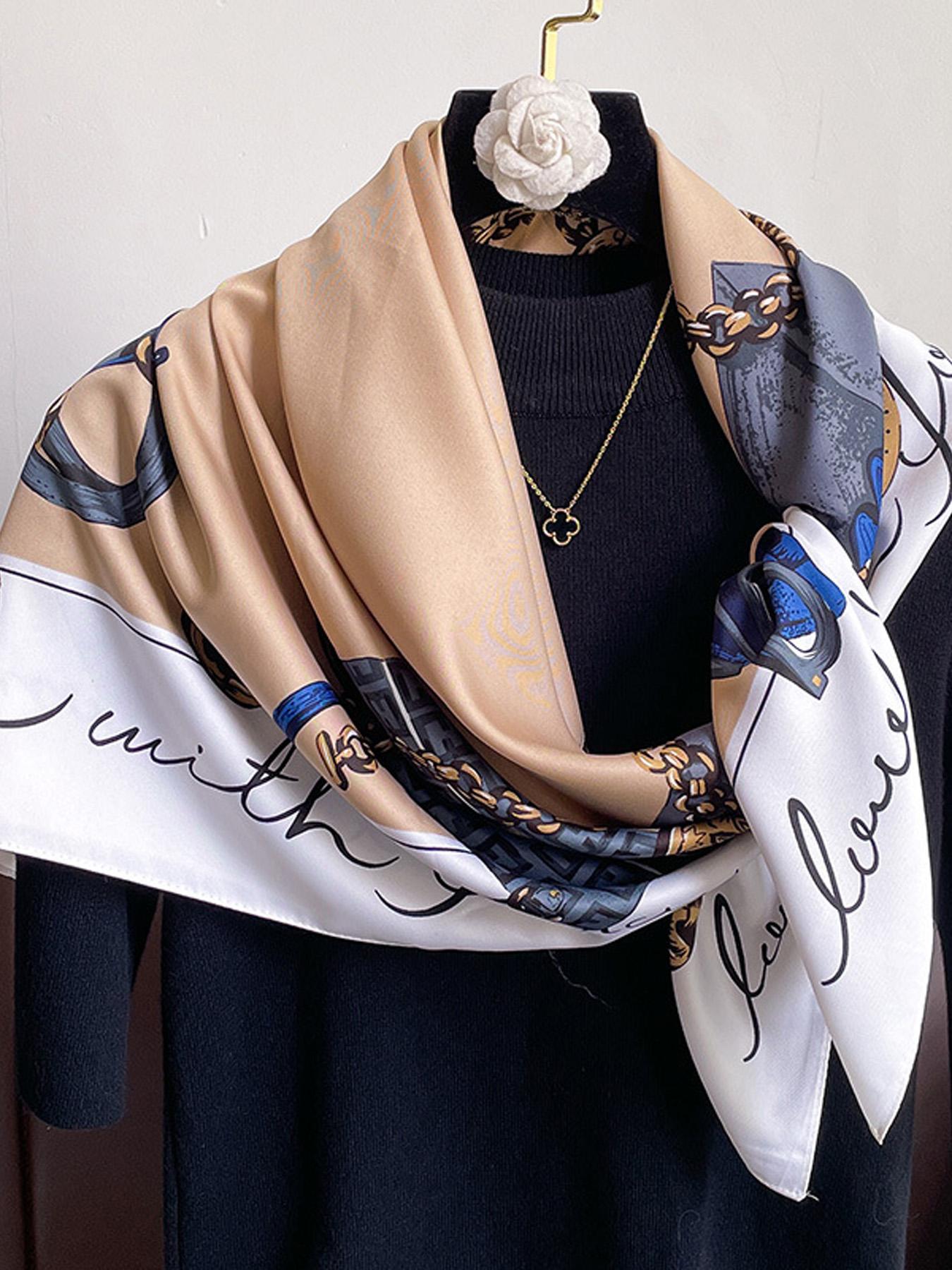 Fashionable Chain Print Scarf, Loose Fit, Versatile Neck Wrap Shawl Headscarf, Suitable for Travel Dating Decoration, Air Conditioning Room Use
