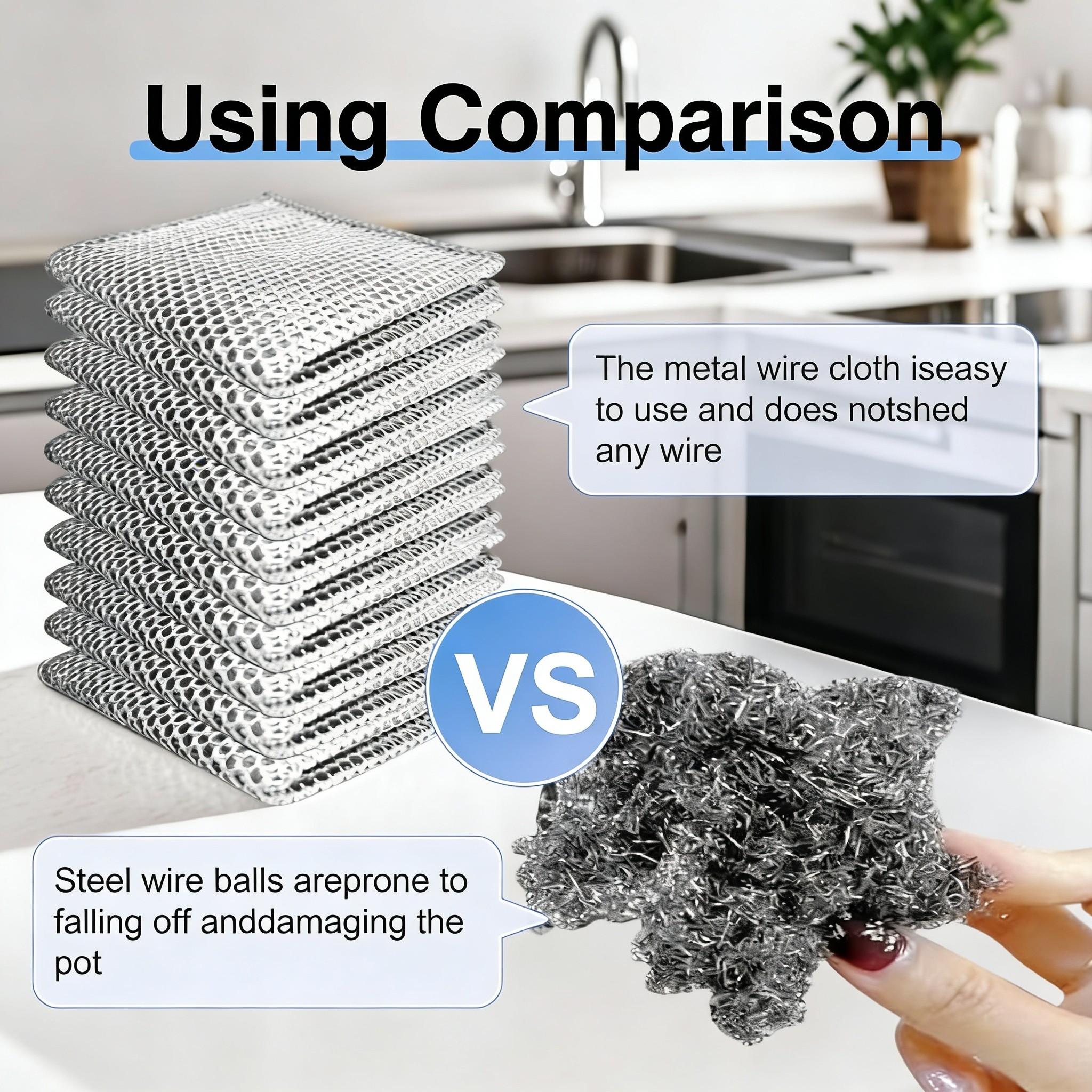10 Counts Non Scratch Wire Dishcloth Multipurpose Wire Dishwashing Rag Metal Scrubbers for  for Wet and Dry Cleaning, 2-Layer Kitchen Cleaning Cloth Cleaning Tool Scrubbing Pad Steel Household Stainless Scouring Pad