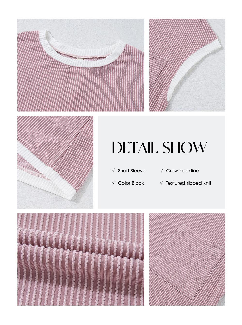 EVALESS Women's Casual T Shirts Crewneck Short Sleeve Color Block Ribbed Knitwear Slim Fitted Blouses Tops 2026 Trendy Minimalist Womenswear Summer Springtok Outfits