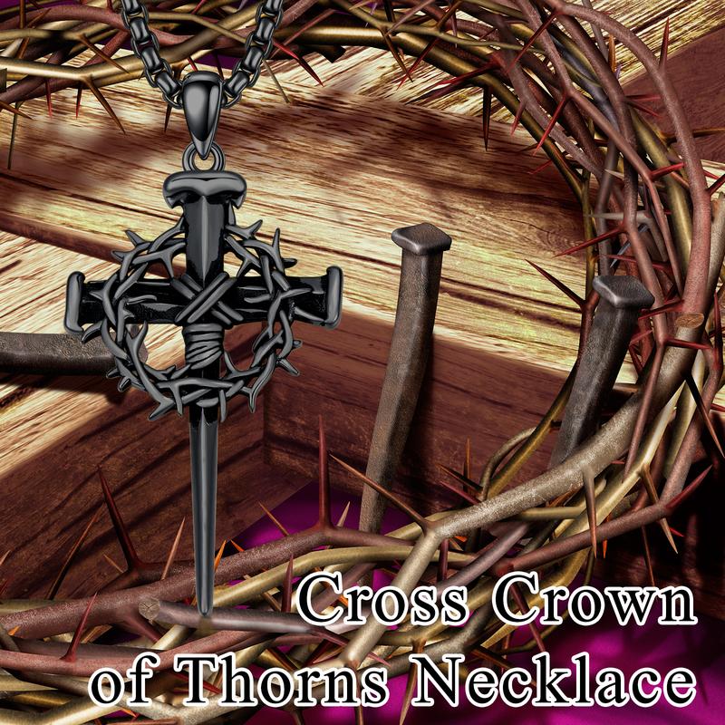 MEIDERBO 925 Sterling Silver Cross Thorns Necklace Necklace Men, Stainless Steel Pearl Chain 22+2 Inch Lobster Clasp with Jesus Cross Pendant, Christian Religious Jewelry Gift,Autumn New Arrivals