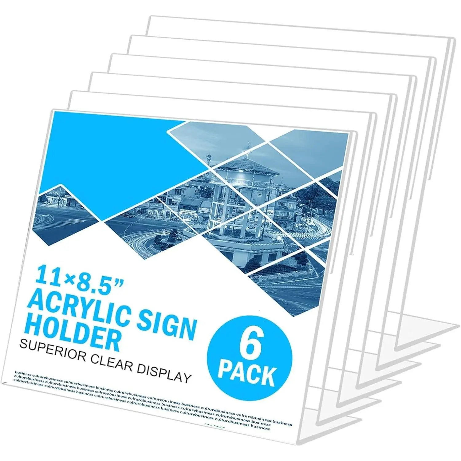 Acrylic Sign Holder 8.5 x 11 Horizontal 6 Pack Slant Back Clear Plexiglass Display Stands for Ad Frames, Photos, Promotions, Restaurants, Office