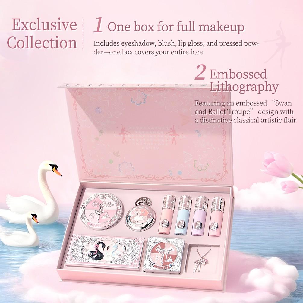 Ballet Makeup Gift Box Set, Lip Balm + Powder + Highlighter + Eyeshadow Palette, Perfect Holiday Gift with Gift Bag & Card, Makeup Kit Set