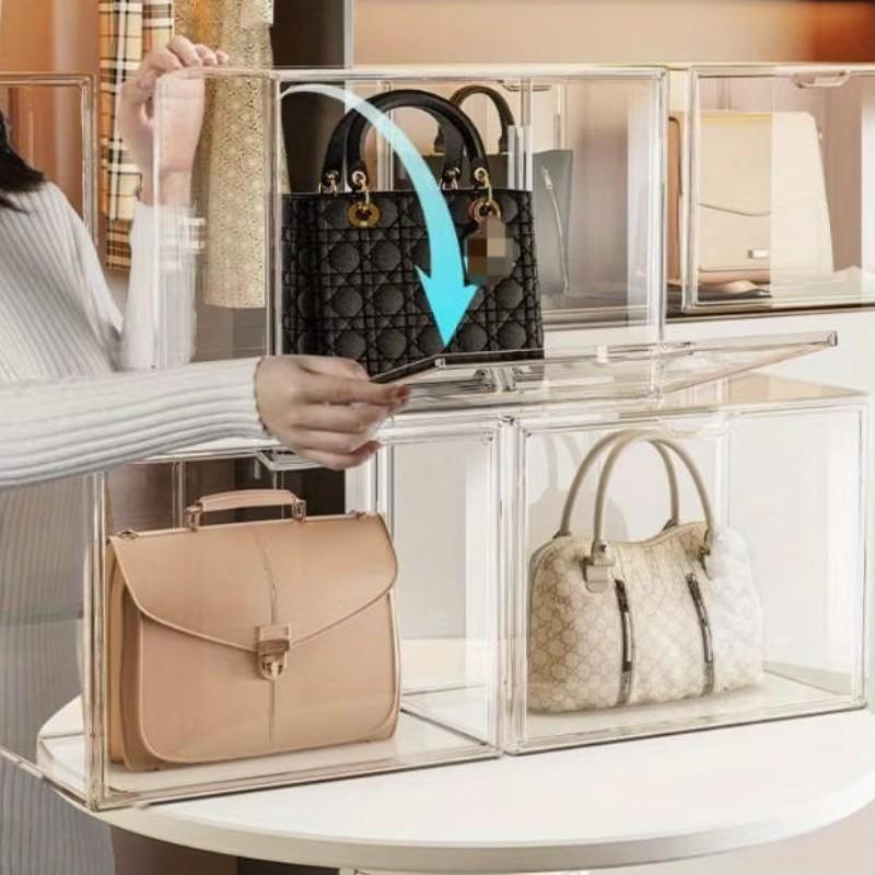 Transparent Acrylic Storage Box with Lid, Dustproof Stackable Design, Ideal for Organizing Bags & Toys, Modern Home Decor Solution, Clear Storage Box