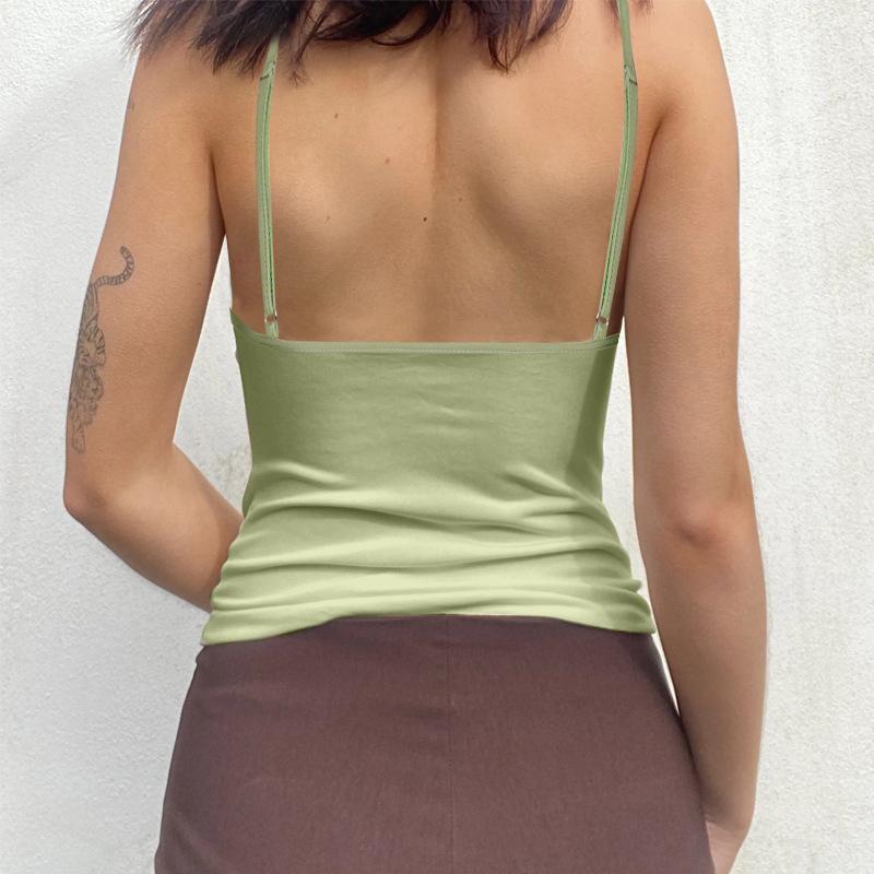 Women's Plain Cut Out O-ring Crop Cami Top, Casual Backless Top, Womenswear Streetwear Solid Adjustable Spaghetti Strap Sleeveless Backless Top for Nightclub Music Festival, Ladies Clothes for Summer, Valentine's Day Gift for Girl