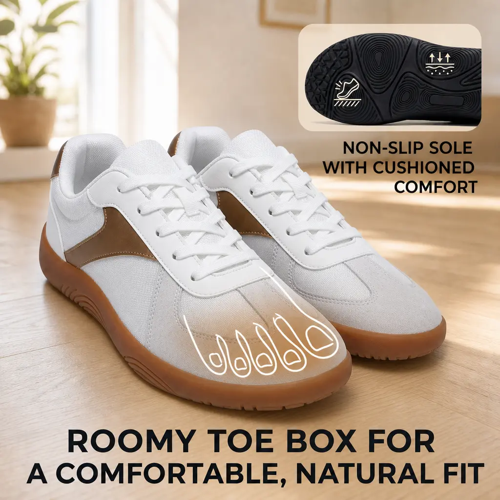 Wide Toe Box Retro Barefoot Sneakers for Men & Women|Breathable Mesh, Comfort for Bunion Flat Feet, Lightweight Casual Workout Shoes