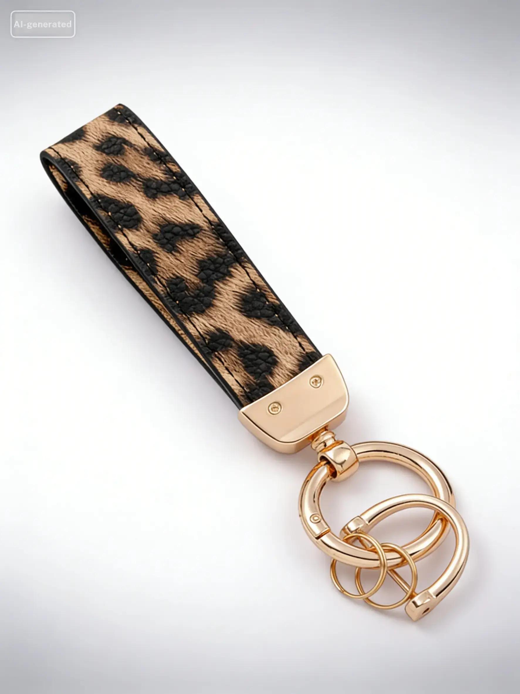 Leopard Print Zinc Alloy Car Keychain, Scratch-Resistant Wear-Resistant Fade-Proof, Unisex Hanging Decor, Multi-Scene Use