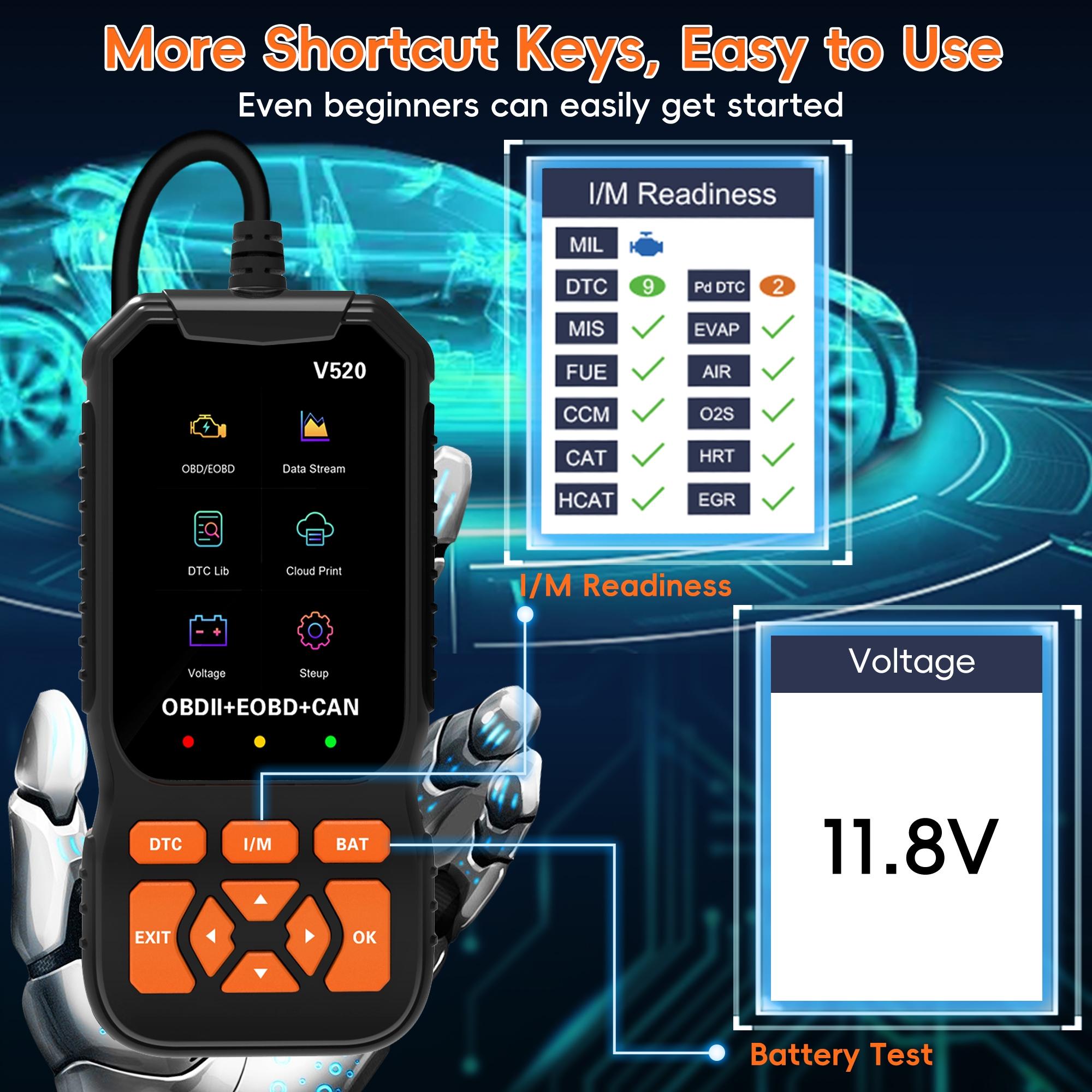 Professional Obd2 Scanner, Obdii Diagnostic Code Reader Tool, Engine Light Check, Read/clear Codes, Voltage Test, Auto Diagnostics for Cars Since 1996, Automotive Scan Tool