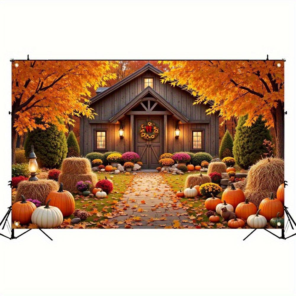 2D Flat, 1pc Welcome Autumn Banner- Cozy Farmhouse Design with Wooden Details& Flower Accents, Perfect for Thanksgiving& Harvest Celebrations, 59x94.4 Inches, Polyester Material, Fall Decorations