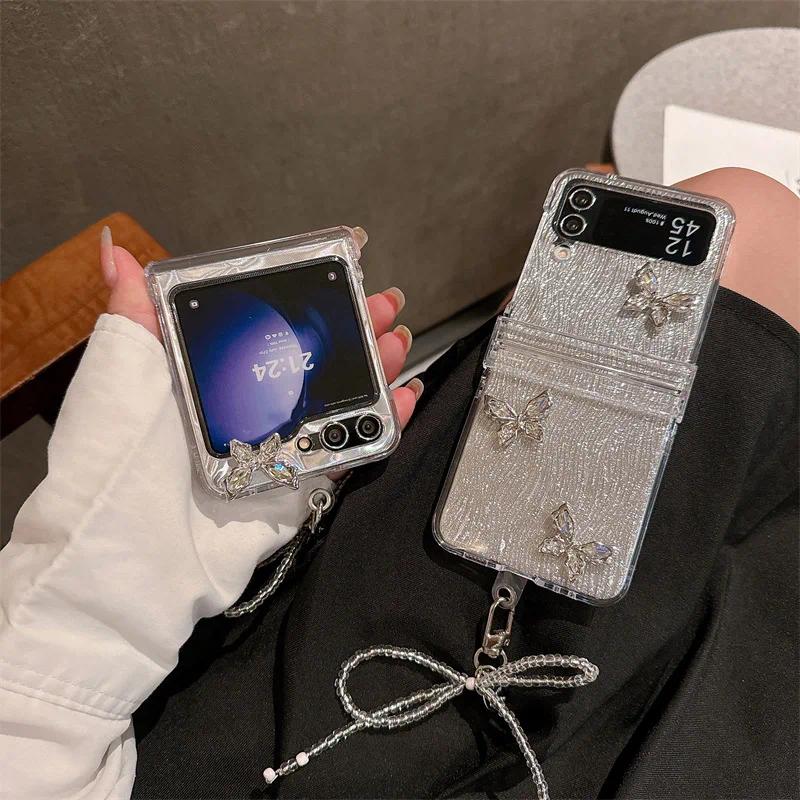 Butterfly Bowknot Phone Case For Samsung Galaxy Z Flip 7 6 5 4 Protective Back Cover For ZFlip5 ZFlip6 ZFlip7 Case Shell
