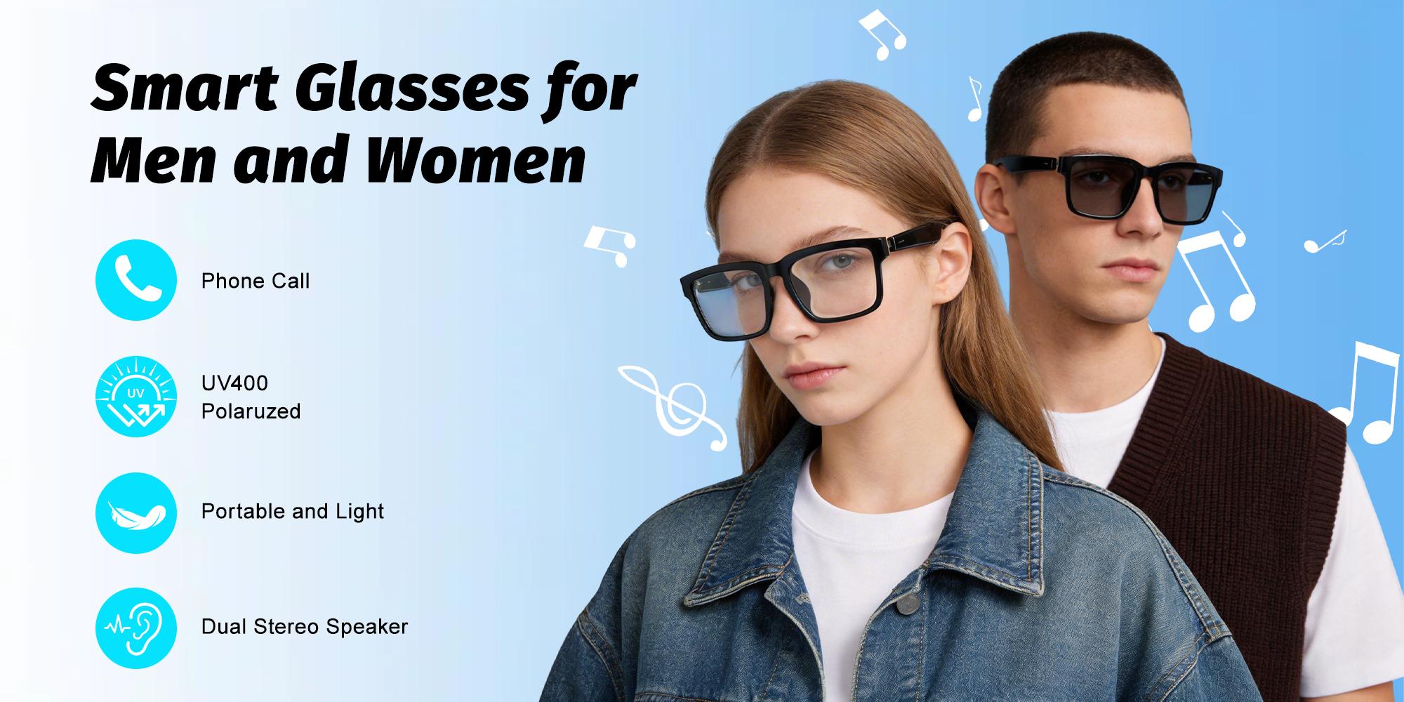 Smart Glasses for Men & Women,Bluetooth Glasses with Blue Light /Polarized Sunglass Lens,Music & Hands-Free Calling,UV & Blue Light Protection,Touch & Voice Assistant