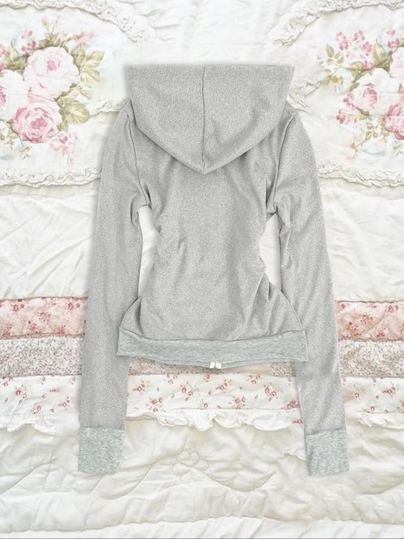 Retro women's fleece hooded slim fit cardigan autumn and winter hoodie jacket