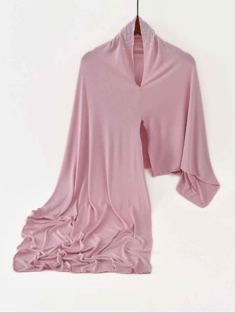 Women's Solid Color Rhinestone Decor Khimar, Modest Hijab, Modest Fashionable Headscarf for Daily Wear, Casual Soft Comfortable Headscarf for Women