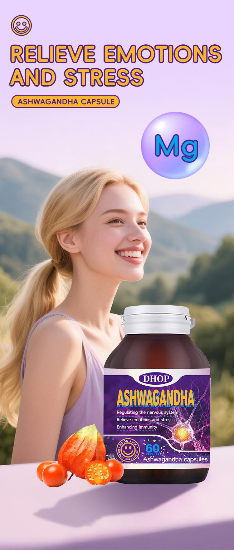 DHOP Premium Ashwagandha Capsules - 60 Count High Potency 5% Withanolides Extract for Nervous System Balance & Stress Relief